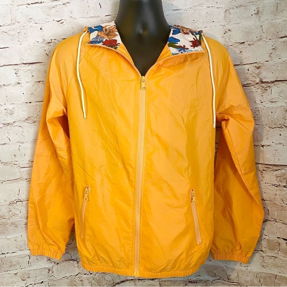 Original Use Orange Windbreaker Tropical Lined Hooded Rain Jacket XS